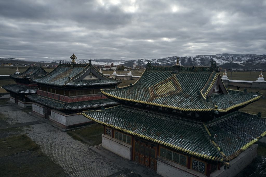 Buildings of Erdene Zuu Monastery on gloomy day